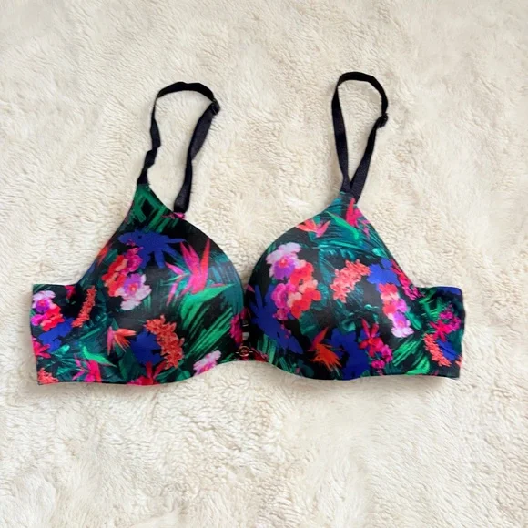 🌺 Victoria’s Secret Floral Push‑Up Bra – 34A | Barbiecore | Tropical Print l - Picture 5 of 11